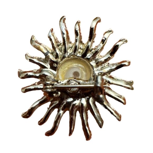Vintage Sunburst Brooch Pin Gold Tone Pearl Center Retro Costume Jewelry Fashion - Picture 5 of 6